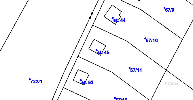 Parcela st. 45 v KÚ Leština u Strmilova, Katastrální mapa