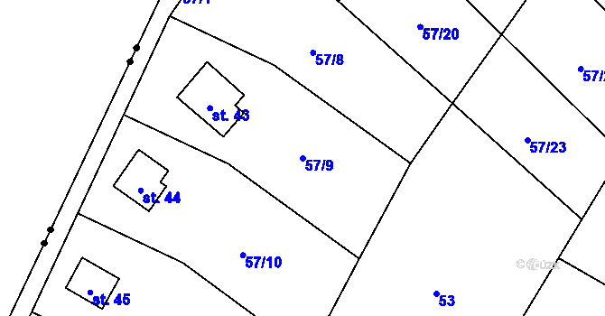 Parcela st. 57/9 v KÚ Leština u Strmilova, Katastrální mapa