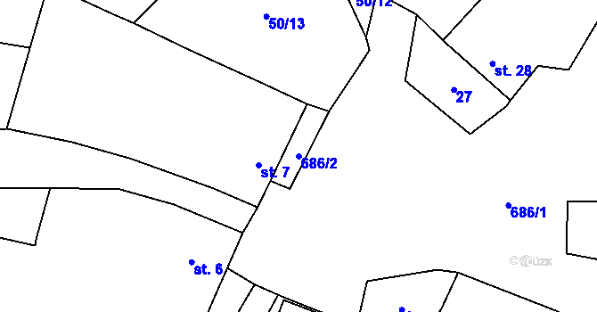 Parcela st. 686/2 v KÚ Leština u Strmilova, Katastrální mapa