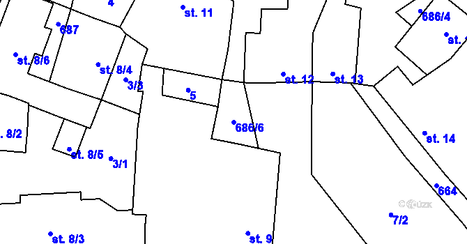 Parcela st. 686/6 v KÚ Leština u Strmilova, Katastrální mapa