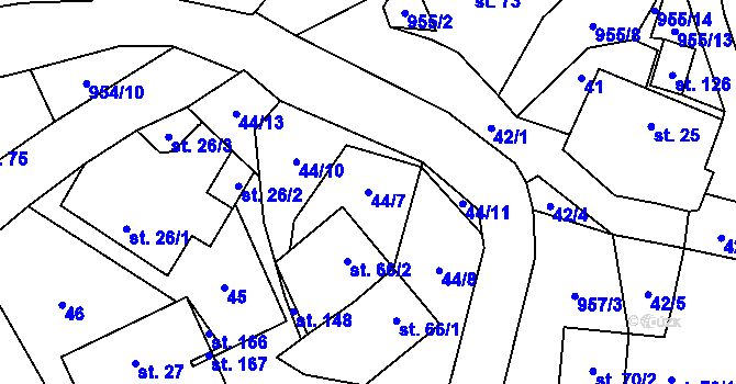 Parcela st. 44/7 v KÚ Nová Olešná, Katastrální mapa