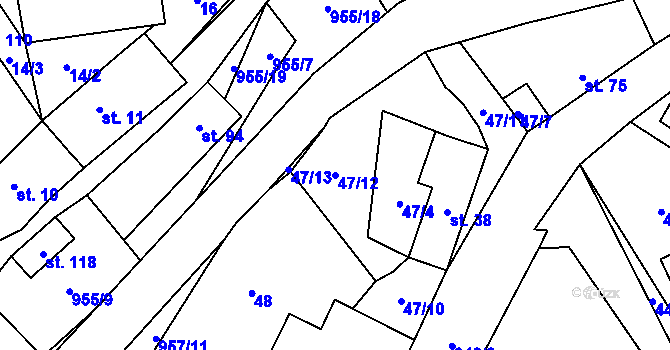 Parcela st. 47/12 v KÚ Nová Olešná, Katastrální mapa