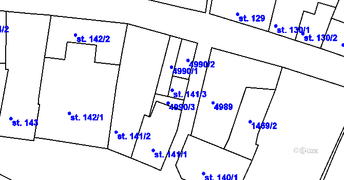 Parcela st. 141/3 v KÚ Strmilov, Katastrální mapa