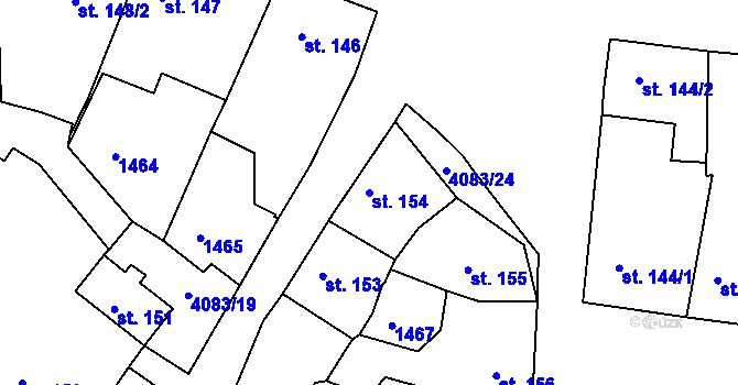 Parcela st. 154 v KÚ Strmilov, Katastrální mapa
