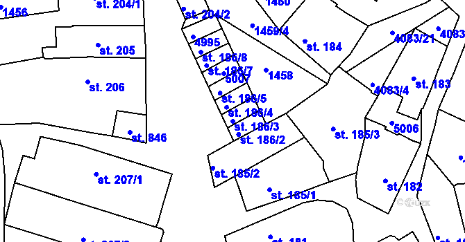 Parcela st. 186/3 v KÚ Strmilov, Katastrální mapa