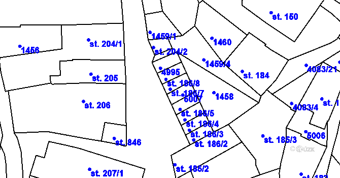 Parcela st. 186/7 v KÚ Strmilov, Katastrální mapa