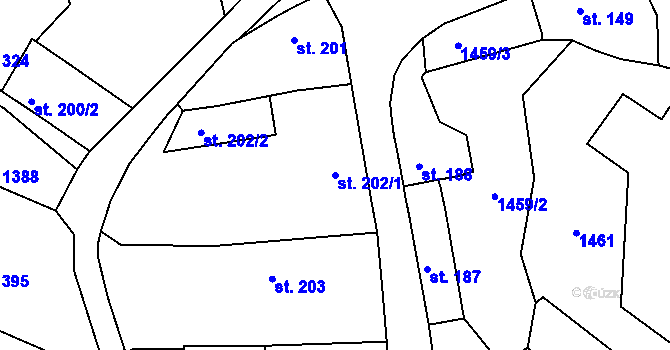 Parcela st. 202/1 v KÚ Strmilov, Katastrální mapa