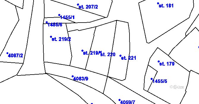 Parcela st. 220 v KÚ Strmilov, Katastrální mapa