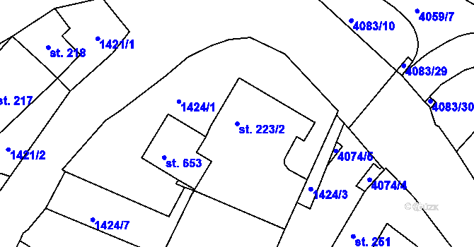 Parcela st. 223/2 v KÚ Strmilov, Katastrální mapa