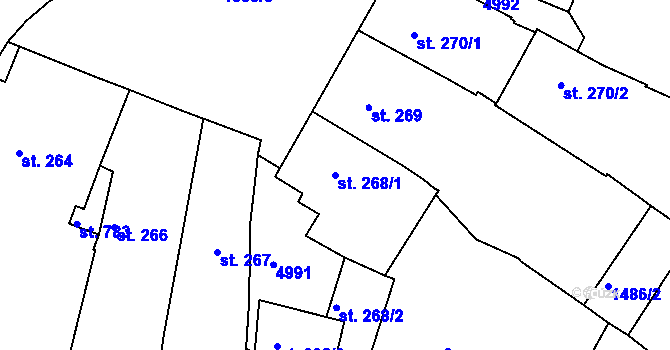 Parcela st. 268/1 v KÚ Strmilov, Katastrální mapa