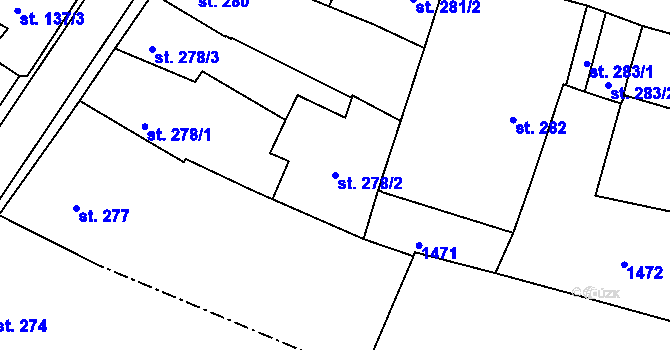 Parcela st. 278/2 v KÚ Strmilov, Katastrální mapa