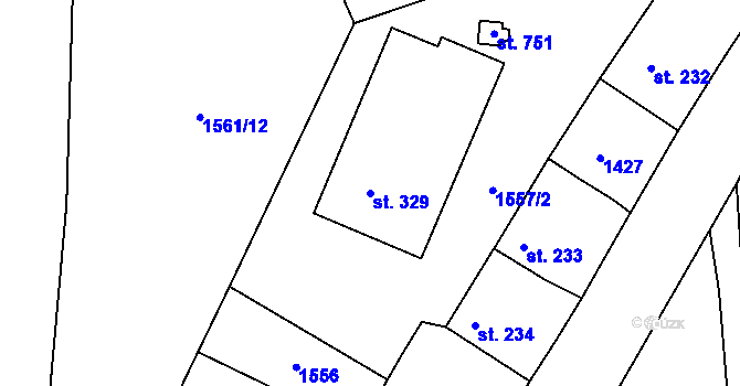 Parcela st. 329 v KÚ Strmilov, Katastrální mapa