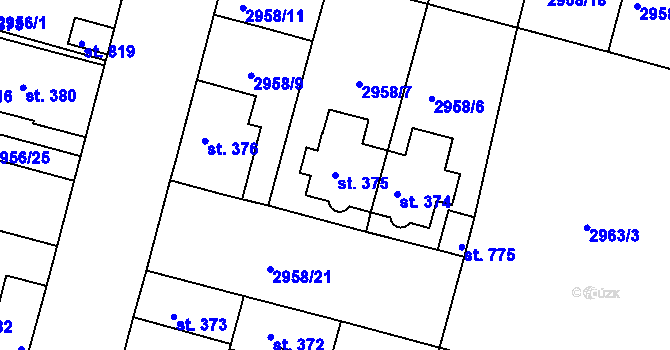 Parcela st. 375 v KÚ Strmilov, Katastrální mapa