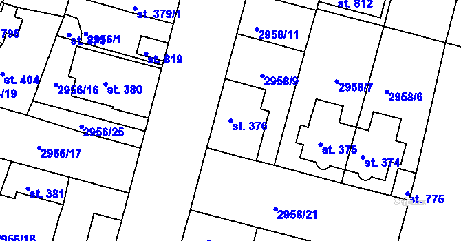 Parcela st. 376 v KÚ Strmilov, Katastrální mapa