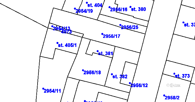 Parcela st. 381 v KÚ Strmilov, Katastrální mapa