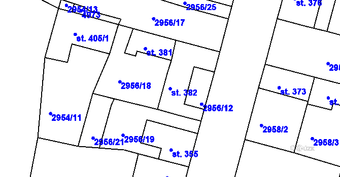 Parcela st. 382 v KÚ Strmilov, Katastrální mapa