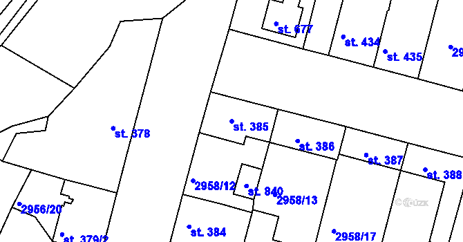 Parcela st. 385 v KÚ Strmilov, Katastrální mapa