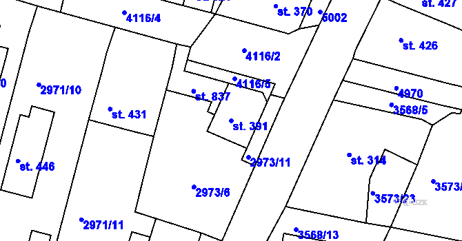 Parcela st. 391 v KÚ Strmilov, Katastrální mapa