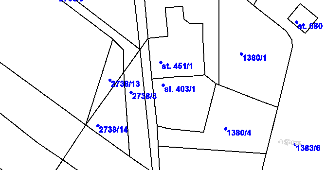 Parcela st. 403/1 v KÚ Strmilov, Katastrální mapa