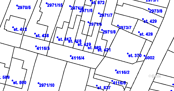 Parcela st. 420 v KÚ Strmilov, Katastrální mapa