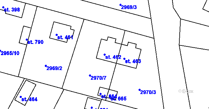Parcela st. 462 v KÚ Strmilov, Katastrální mapa