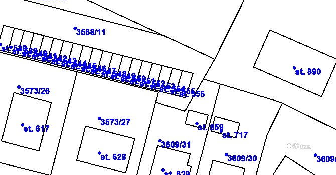 Parcela st. 555 v KÚ Strmilov, Katastrální mapa