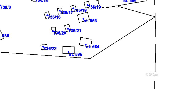 Parcela st. 584 v KÚ Strmilov, Katastrální mapa