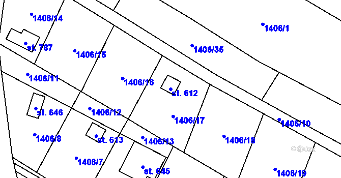 Parcela st. 612 v KÚ Strmilov, Katastrální mapa