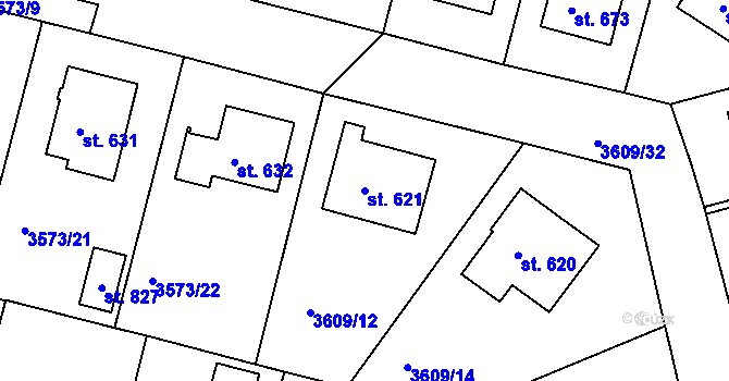 Parcela st. 621 v KÚ Strmilov, Katastrální mapa