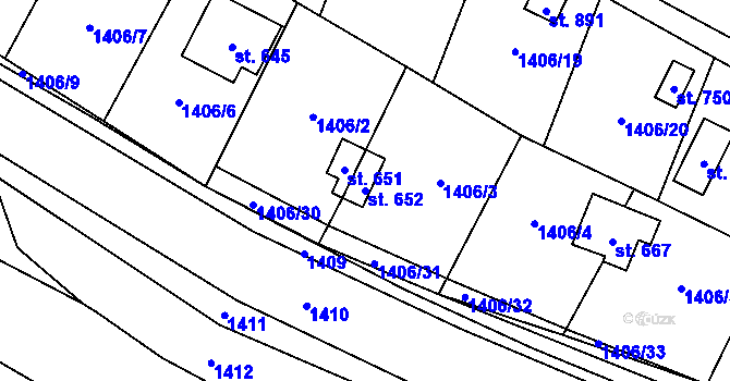 Parcela st. 652 v KÚ Strmilov, Katastrální mapa