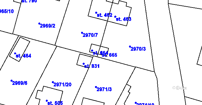 Parcela st. 665 v KÚ Strmilov, Katastrální mapa