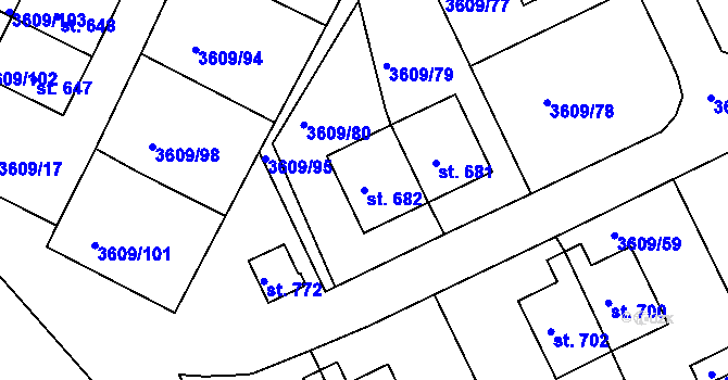 Parcela st. 682 v KÚ Strmilov, Katastrální mapa