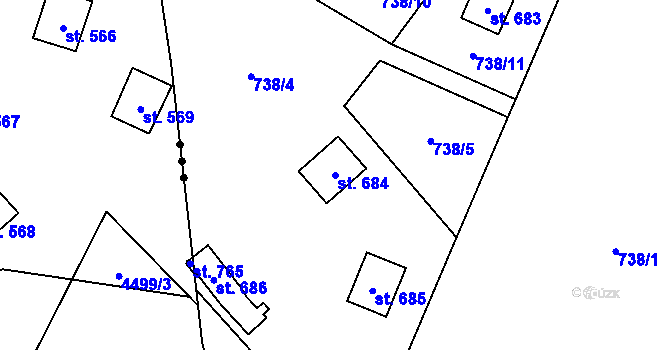 Parcela st. 684 v KÚ Strmilov, Katastrální mapa
