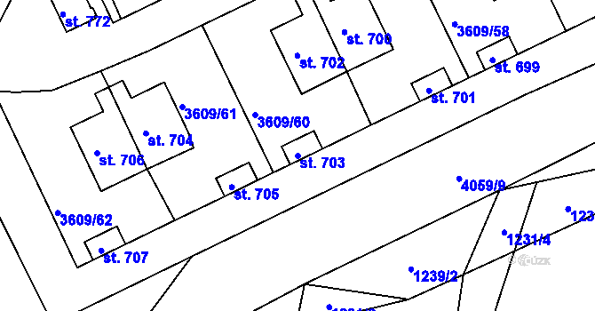 Parcela st. 703 v KÚ Strmilov, Katastrální mapa