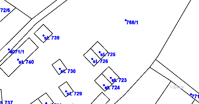 Parcela st. 725 v KÚ Strmilov, Katastrální mapa