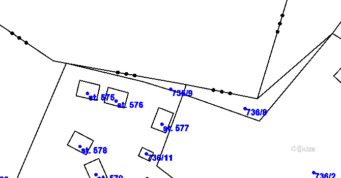 Parcela st. 736/9 v KÚ Strmilov, Katastrální mapa