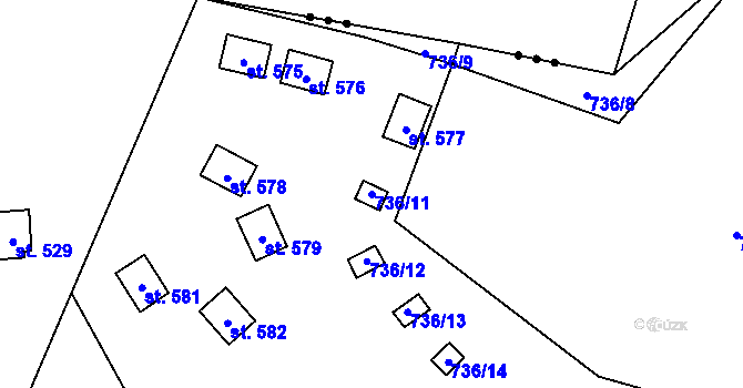 Parcela st. 736/11 v KÚ Strmilov, Katastrální mapa