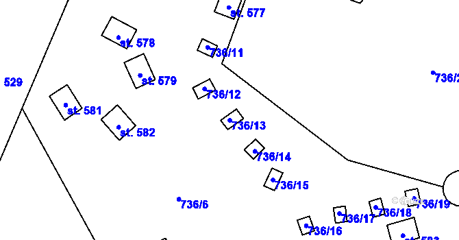 Parcela st. 736/13 v KÚ Strmilov, Katastrální mapa