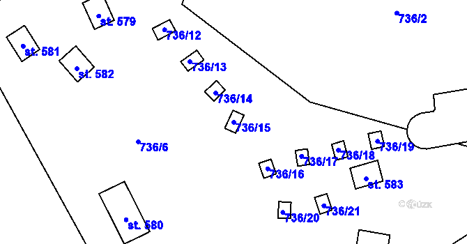 Parcela st. 736/15 v KÚ Strmilov, Katastrální mapa
