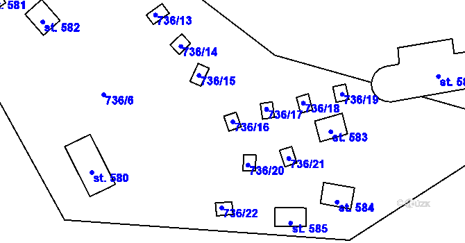 Parcela st. 736/16 v KÚ Strmilov, Katastrální mapa