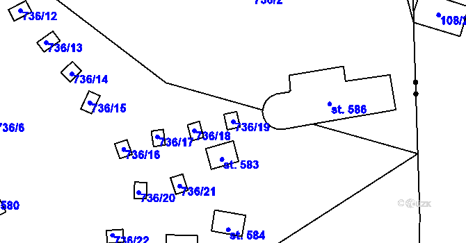 Parcela st. 736/19 v KÚ Strmilov, Katastrální mapa