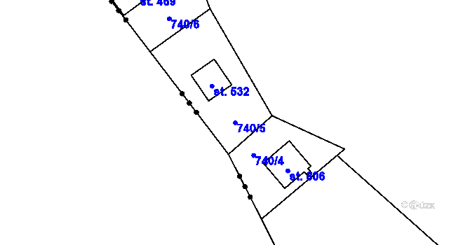 Parcela st. 740/5 v KÚ Strmilov, Katastrální mapa