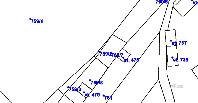 Parcela st. 759/2 v KÚ Strmilov, Katastrální mapa