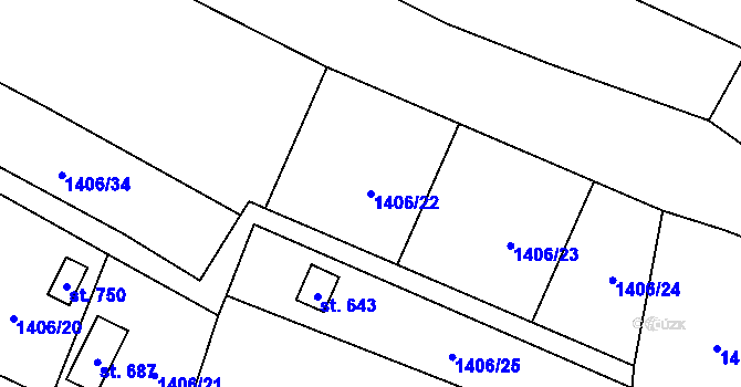 Parcela st. 1406/22 v KÚ Strmilov, Katastrální mapa