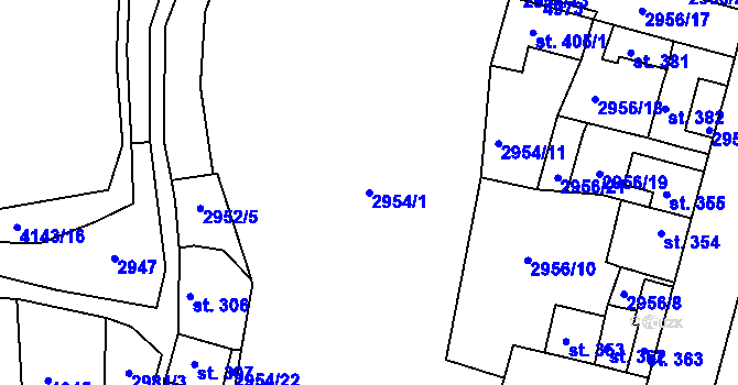 Parcela st. 2954/1 v KÚ Strmilov, Katastrální mapa