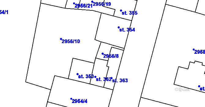 Parcela st. 2956/8 v KÚ Strmilov, Katastrální mapa