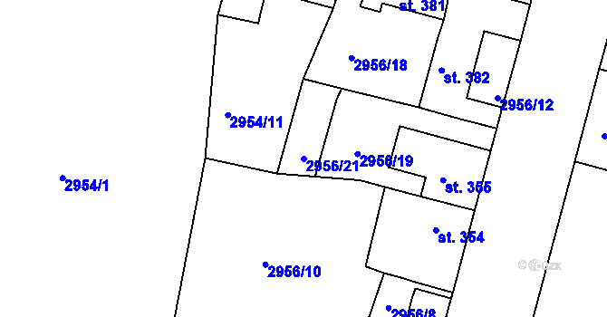 Parcela st. 2956/21 v KÚ Strmilov, Katastrální mapa