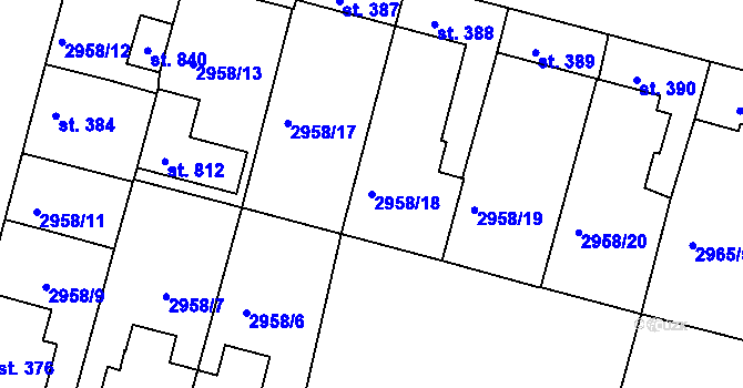 Parcela st. 2958/18 v KÚ Strmilov, Katastrální mapa