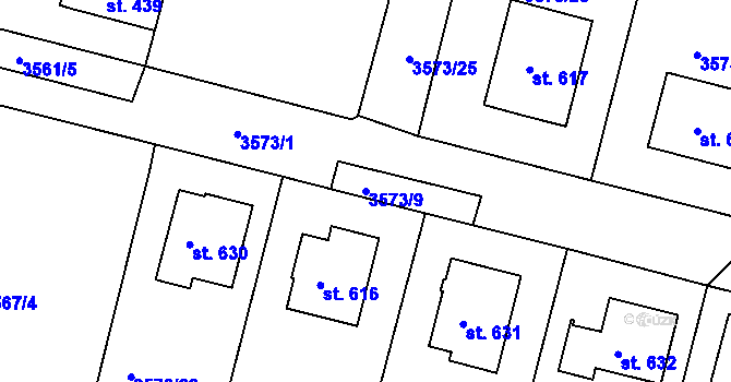 Parcela st. 3573/9 v KÚ Strmilov, Katastrální mapa