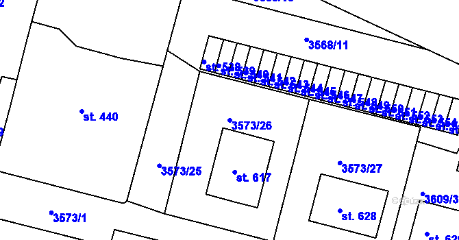 Parcela st. 3573/26 v KÚ Strmilov, Katastrální mapa